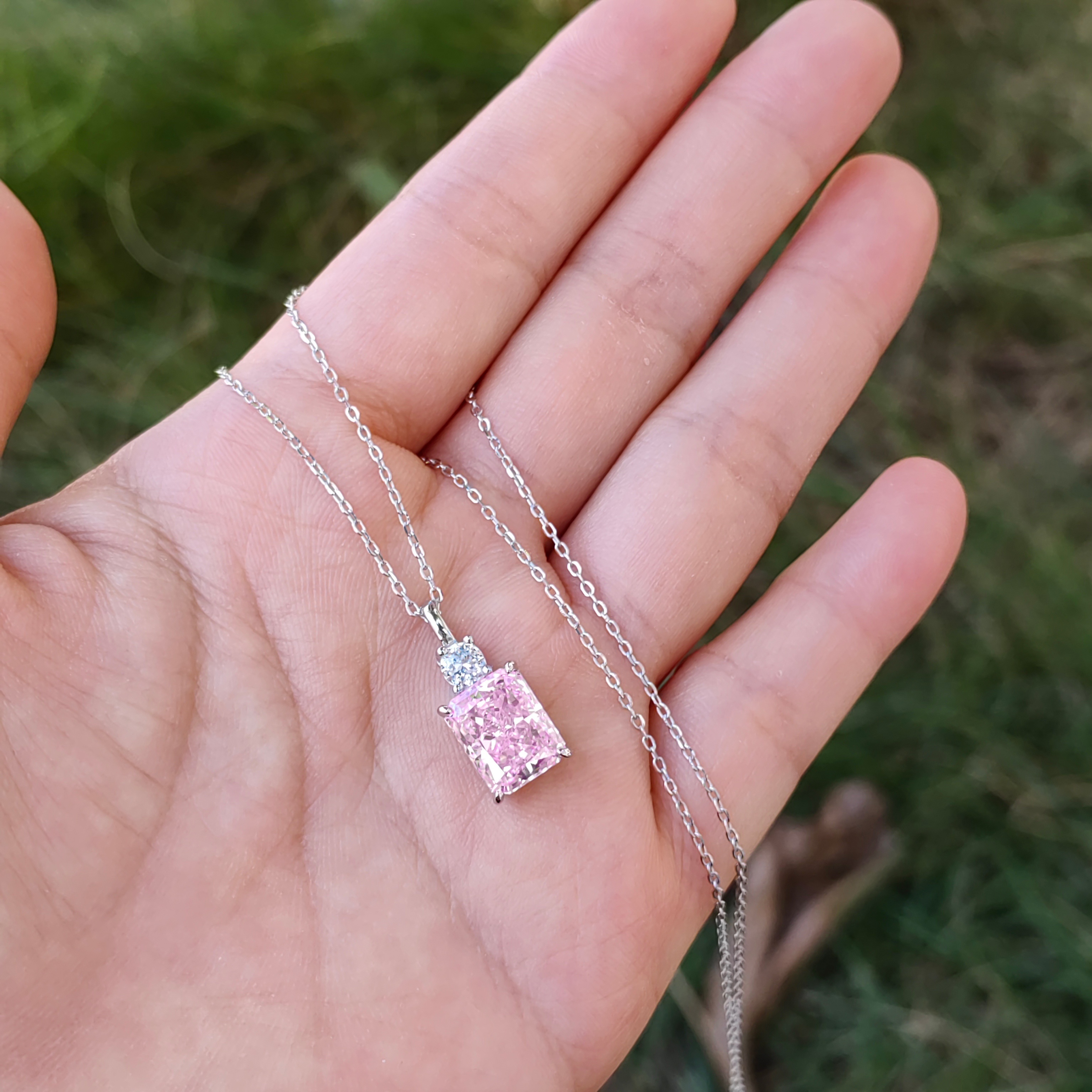 Princess Ice-Cut Necklace with 7-Carat Pink Square Pendant
